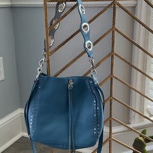 Rebecca Minkoff Blue Pebbled Leather Studded Crossbody Bag